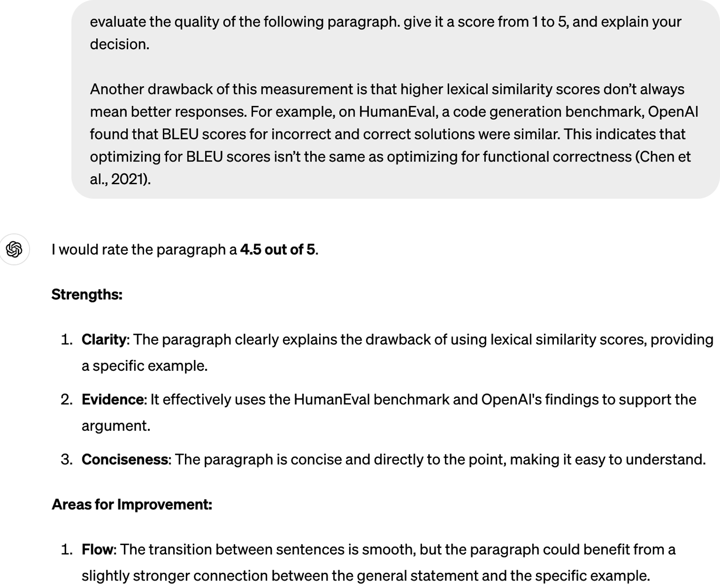 Figure 3-7. Not only can AI judges score, they also can explain their decisions.